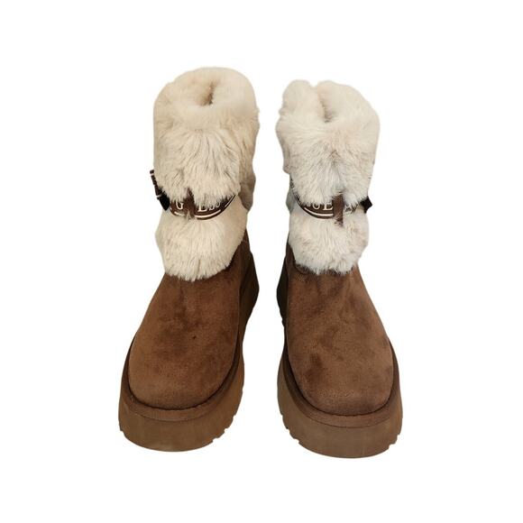 New Guess Denla Cold Weather Faux Fur Cozy Booties Brown 10 - Picture 2 of 7